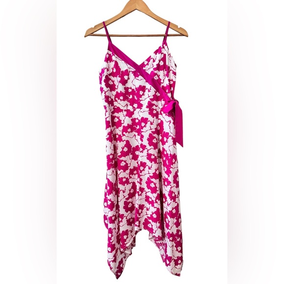 Banana Republic Pink Floral Print Asymmetrical Fit Flare Dress Petite 4 - Picture 2 of 7